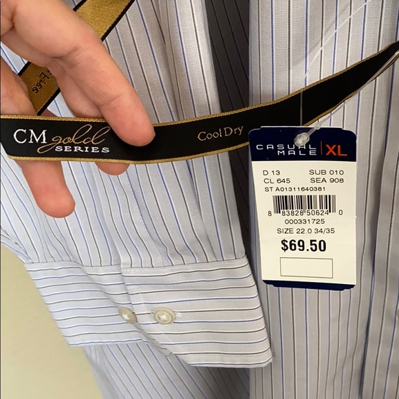 CASUAL MALE GOLD SERIES Men’s Long Sleeve Striped Button Down Size 22 NWT - Picture 4 of 9